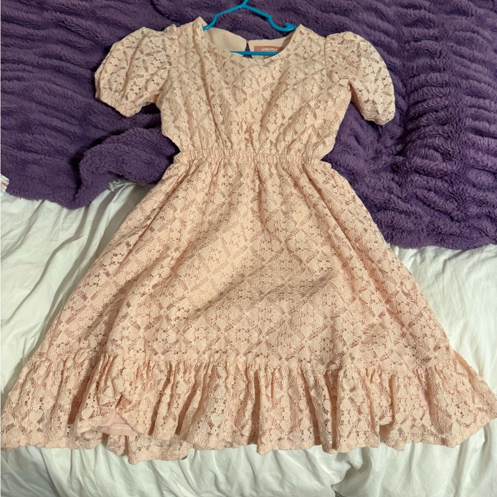 BCBGirls Pale Pink Lace Ruffle Hem Dress